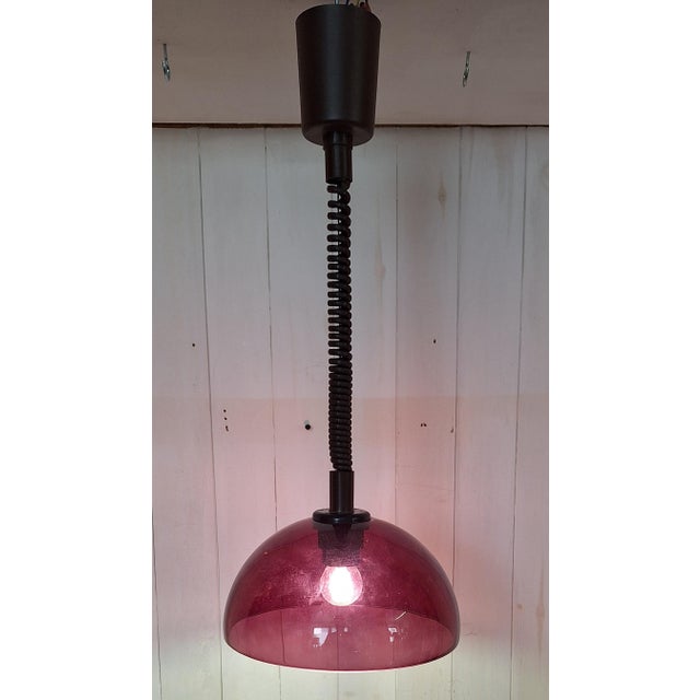 Glass Vintage Height-Adjustable Hanging Lamp, 1970s For Sale - Image 7 of 7