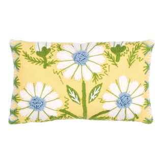 Schumacher Marguerite Embroidery Pillow in Buttercup For Sale