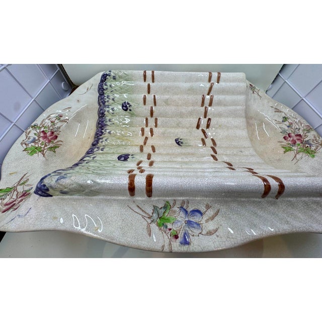 Antique 19th Century Ceramic Asparagus Serving Tray With Hand Painted Floral Designs For Sale - Image 12 of 12