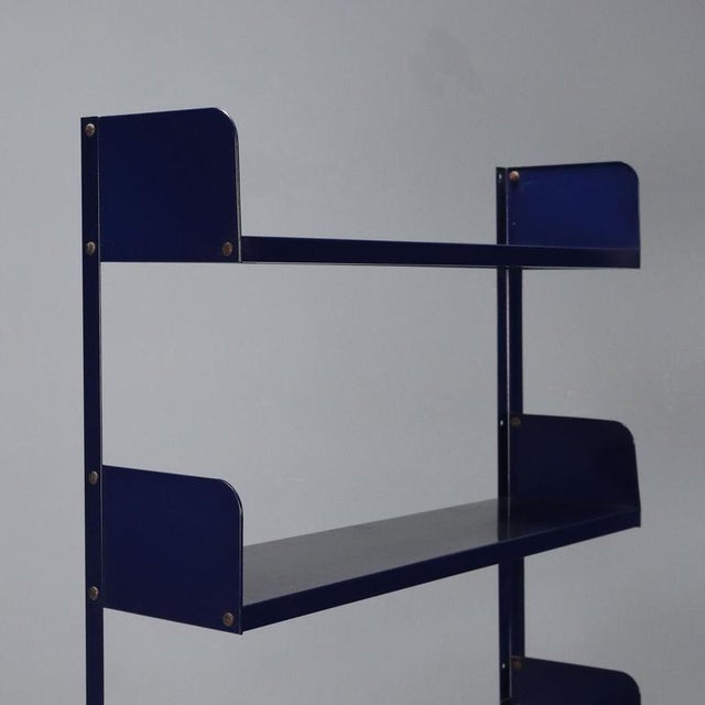 Vintage Italian Bookcase in Blue Enamelled Metal, 1970s For Sale - Image 3 of 9