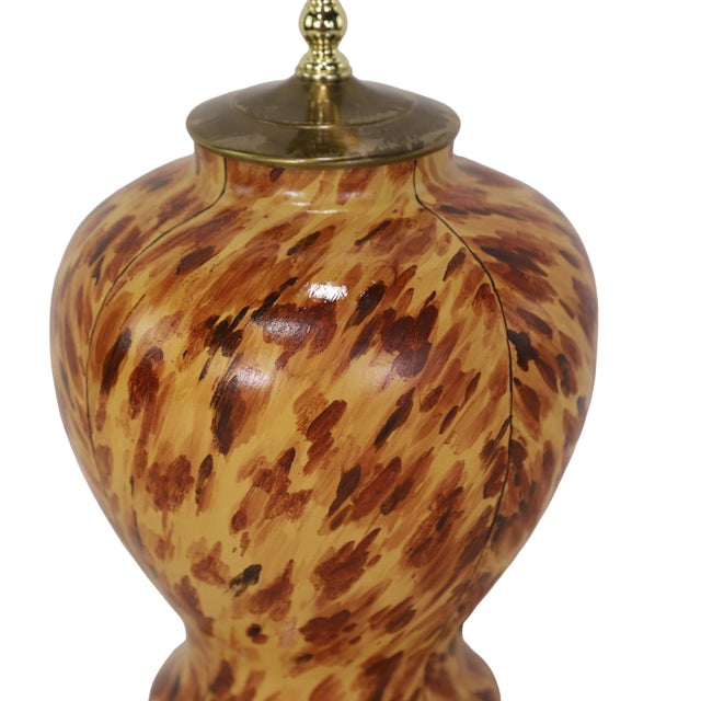 Early 21st-Century Hand-Painted Tortoiseshell-Patterned Art Ceramic Table Lamps - a Pair For Sale In New York - Image 6 of 9