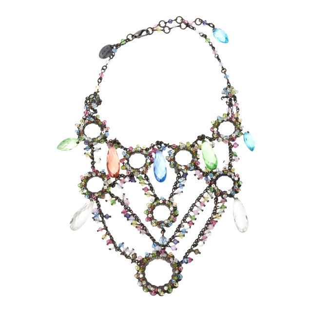 Erickson Beamon Swarovski Turquoise & Green Crystals Tiered Collar Bib Necklace For Sale