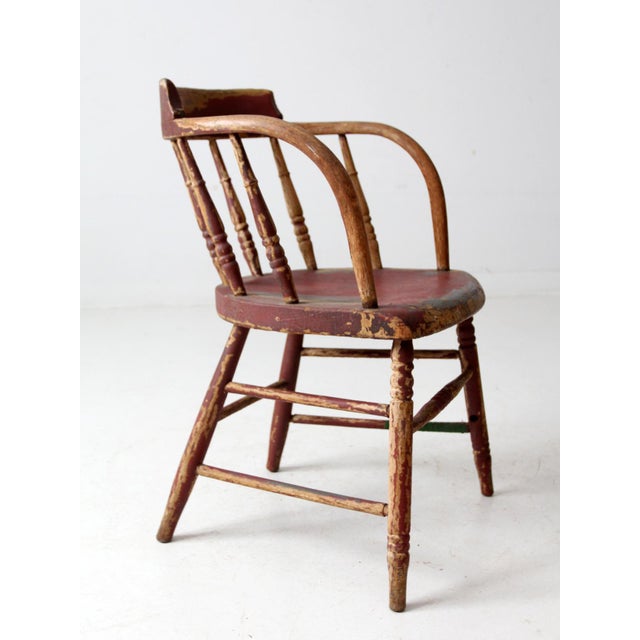 Red Antique Red Painted Windsor Captain's Chair For Sale - Image 8 of 14