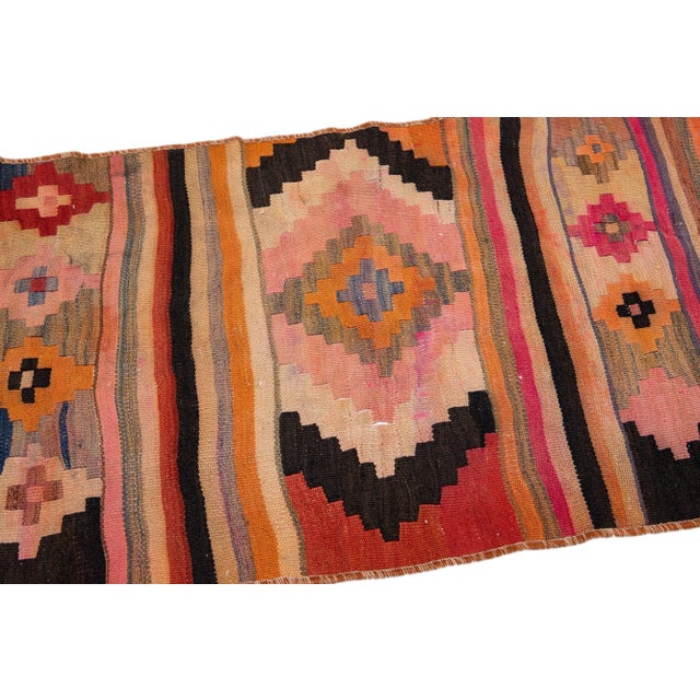 Tribal 1960s Vintage Turkish Kilim Peach Handmade Tribal Wool Rug For Sale - Image 3 of 8