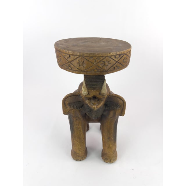 Vintage Thai Hand-Carved Hardwood Elephant Side Table / Sculptural Stool For Sale - Image 4 of 18