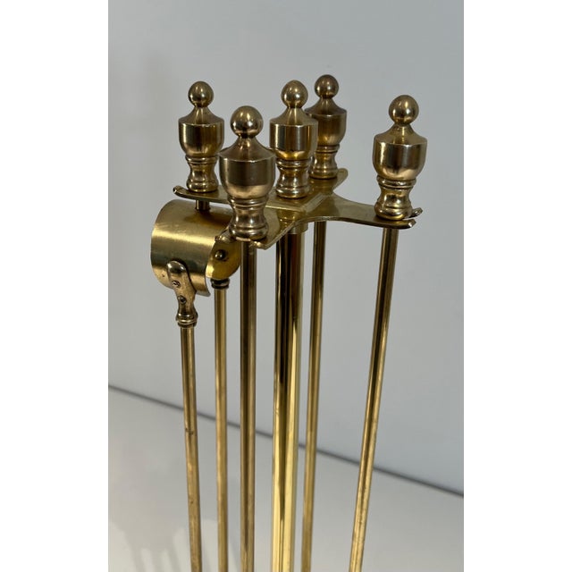 Metal Neoclassical Style Brass Fireplace Tools on Stand For Sale - Image 7 of 12