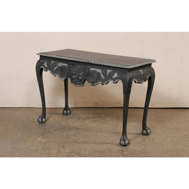English Carved Wood Dark Gray Console For Sale - Image 4 of 11