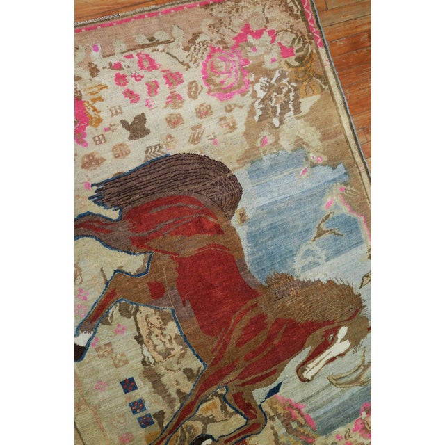 Antique Brown Horse 20th Century Pictorial Wool Decorative Rug For Sale In New York - Image 6 of 18