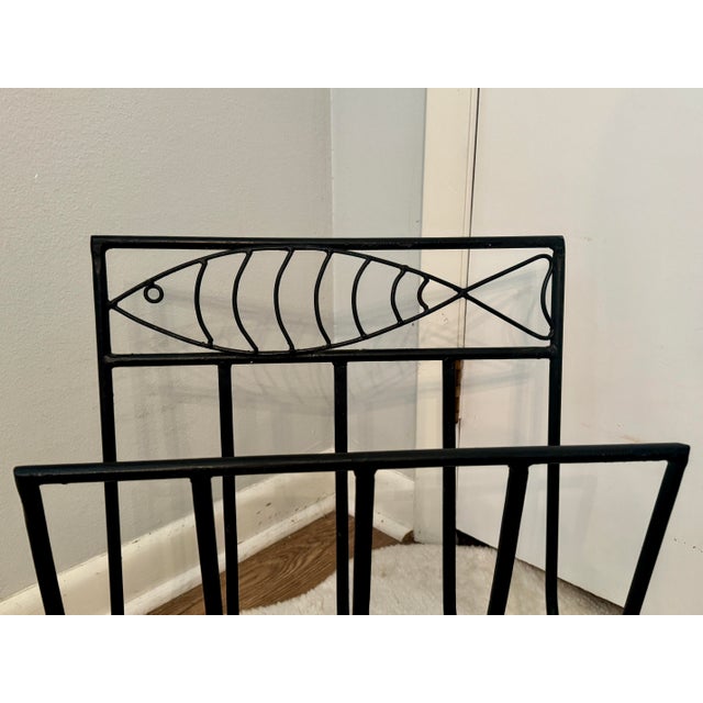 Vintage French Modern Fer Forgé Iron Fish Magazine Rack, Weinberg Style For Sale - Image 4 of 7