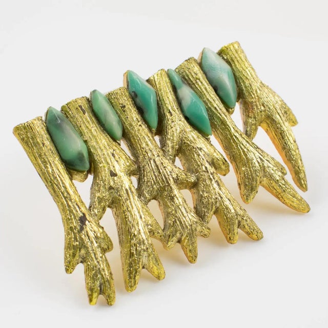 Artist Mary Oros Gilded Cast Resin Brooch with Turquoise Resin Cabochons For Sale - Image 4 of 8