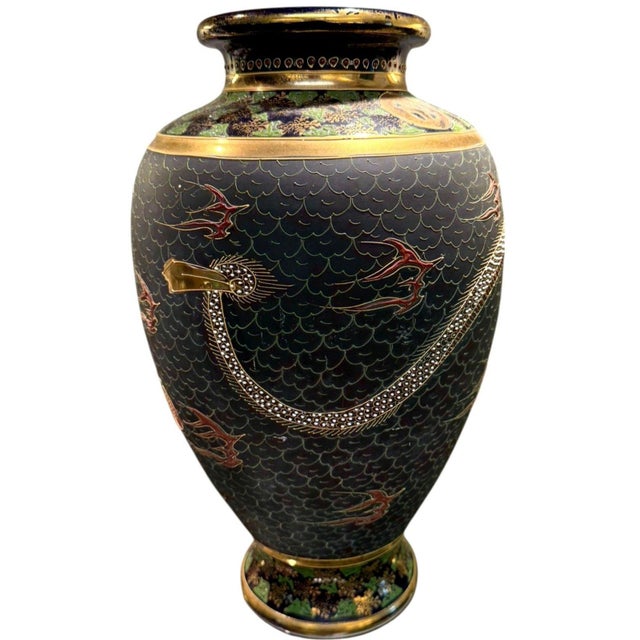 1920s Vintage Japanese Satsuma Moriage Dragon Buddhist Figures Vase 14.5" For Sale - Image 5 of 10
