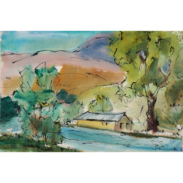 Vibrant landscape of Nevada, Washoe Valley Farm by A. Earl McClanahan (American, 20th Century), circa 1970. Signed lower...