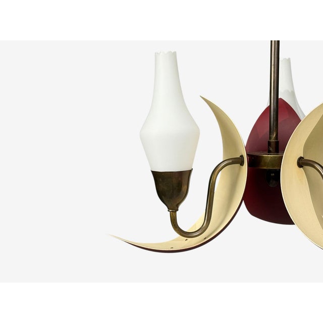 Metal 1950s Bent Karlby, Pendant Light, Brass, Red Lacquered Metal, Glass For Sale - Image 7 of 11