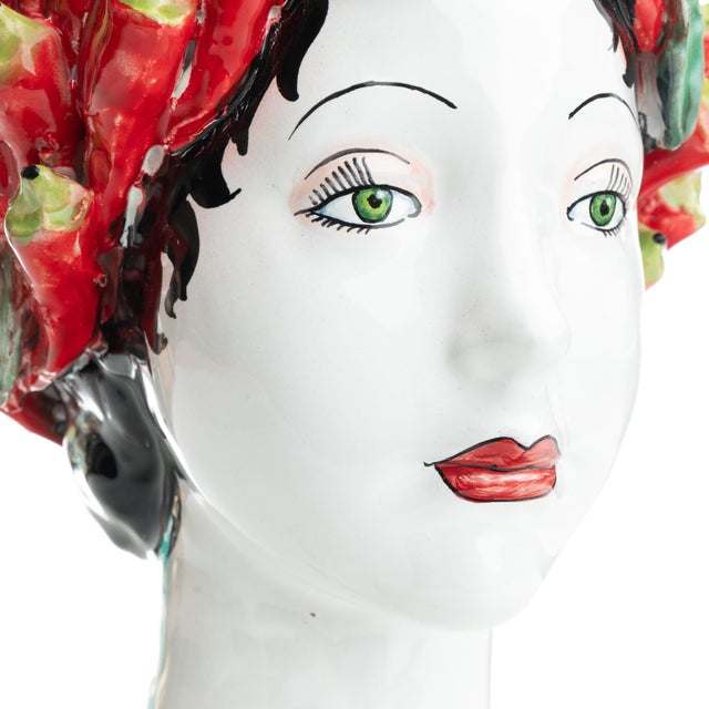 Head Vase Sculpture with Peppers, Ceramiche D'arte Dolfi For Sale In San Francisco - Image 6 of 12