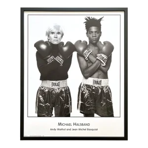 Michael Halsband Vintage 1999 Lithograph Photo Print Framed Fine Art Poster " Andy Warhol and Jean Michel Basquiat " 1985