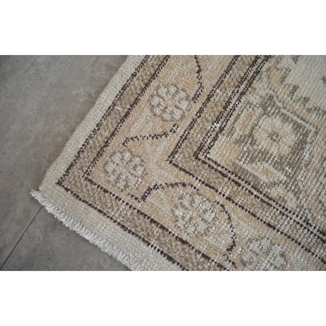 Beige Traditional Oushak Runner Rug Faded Colors Low Pile Distressed Long Runner Rug - 2'9″ X 12'7″ For Sale - Image 8 of 10