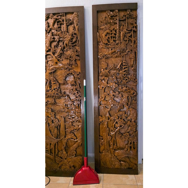 19th/20th Century Hand Carved Pair of Chinese Architectural Panels For Sale - Image 11 of 13