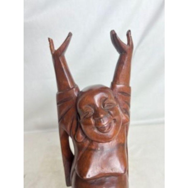 Wood 1960s Large Carved Wood Happy Buddha For Sale - Image 7 of 10