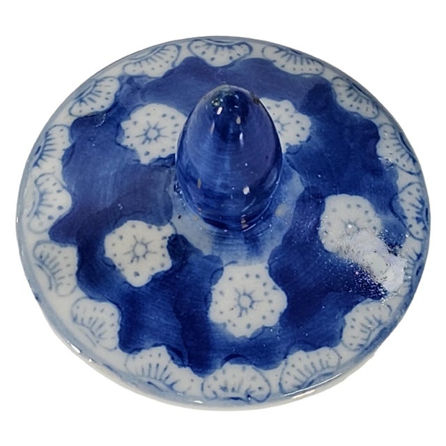 Blue Blue and White Chinoiserie Porcelain Melon Jar With Cherry Blossom Motif and Lid For Sale - Image 8 of 13