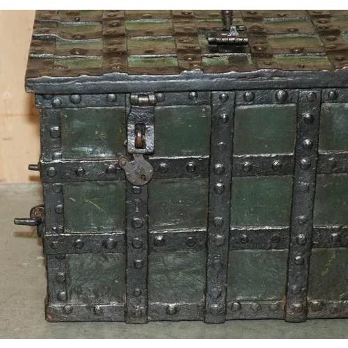 Turquoise German Wrought Iron Safe Chest, Mid-17th Century For Sale - Image 8 of 18