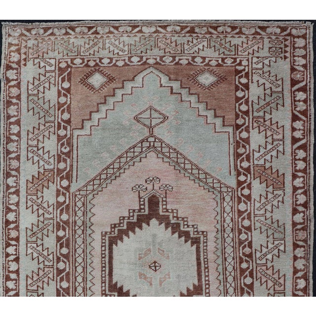 Vintage Turkish Oushak Rug With Traditional Design in Muted Blue, Brown, Salmon 3'6 X 5'7 For Sale - Image 4 of 11