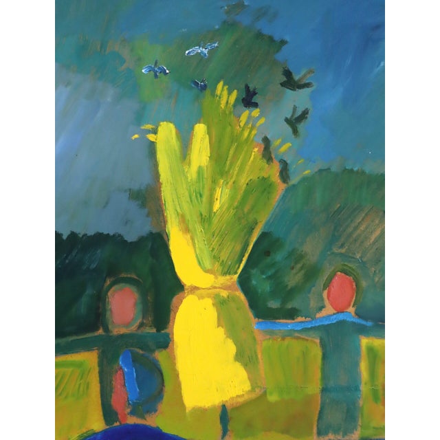 Mid-Century Modern 'Circle of Light' Vintage Original Figurative Landscape Oil Painting, Framed For Sale - Image 9 of 13