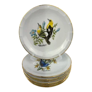Vintage Royal Bareuther Bird Plate With Gold Accents, Set of 8
