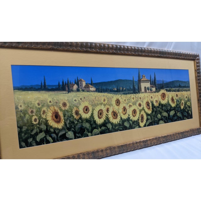 Late 20th Century Large Tuscan Sunflower Panorama Framed & Matted Landscape Print Rustic Italian Countryside For Sale - Image 16 of 17