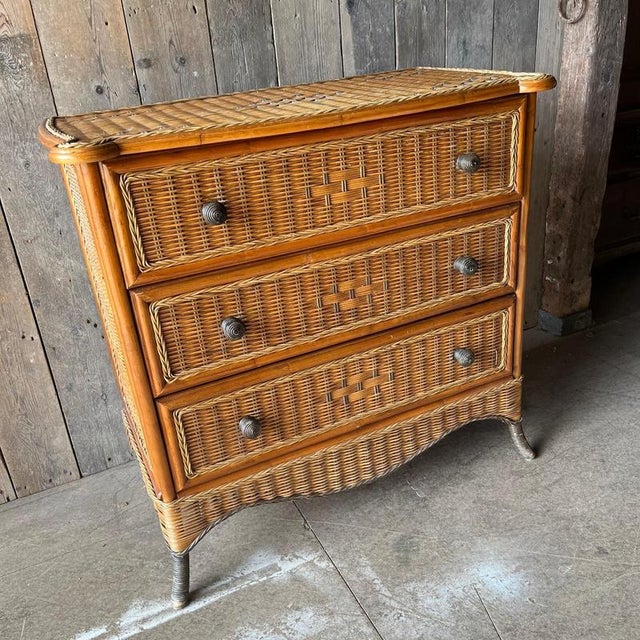 Vintage Bamboo and Wicker Chest of Drawers For Sale - Image 3 of 18