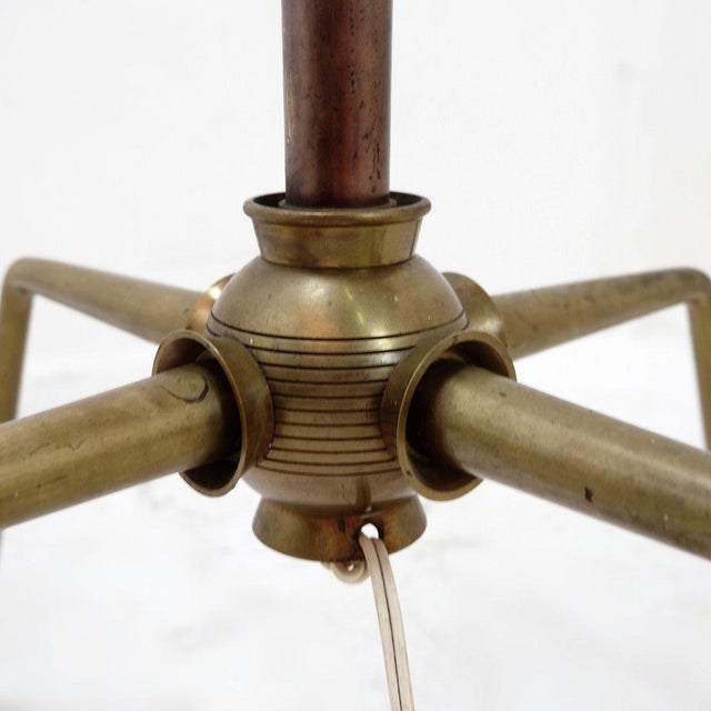 Metal Hollywood Regency Bronzed Metal and Brass Tripod Floor Lamp, 1950s For Sale - Image 7 of 17