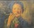 A character-rich vintage portrait depicting an older woman wearing a blue head covering and thoughtfully smoking a pipe....