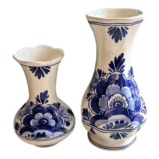 Vintage Pair of Petite Delft Vases For Sale