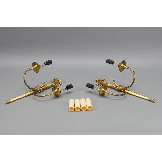 French Art Deco Brass Twin-Arm Sconces, 1930, Set of 2 For Sale - Image 17 of 18