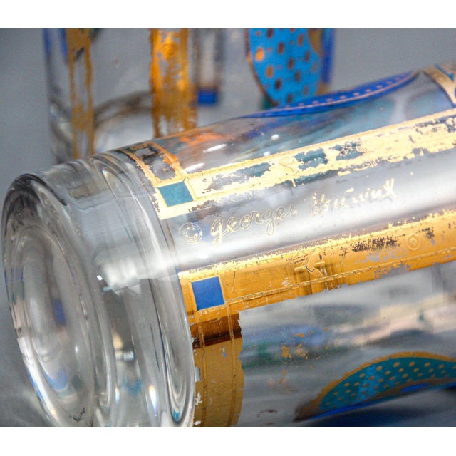 Georges Briard the Forbidden Fruit Pattern Turquoise and Gold Glasses Set of 6 For Sale - Image 9 of 12