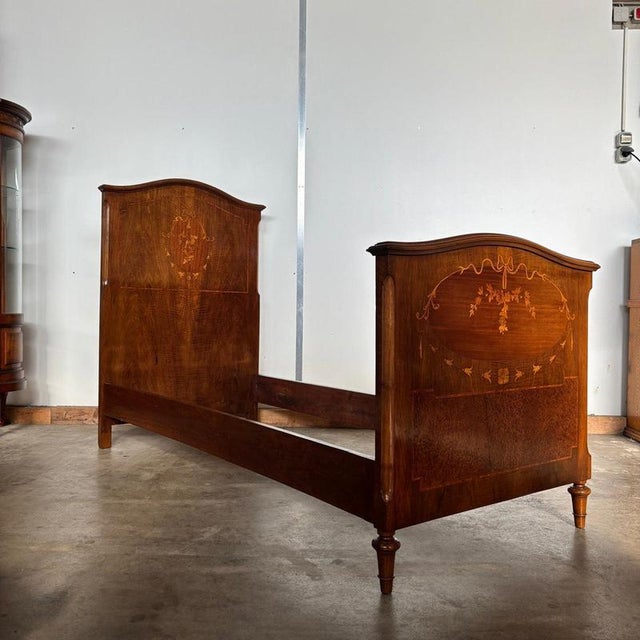 Antique Bed in Walnut Inlaid For Sale - Image 6 of 12
