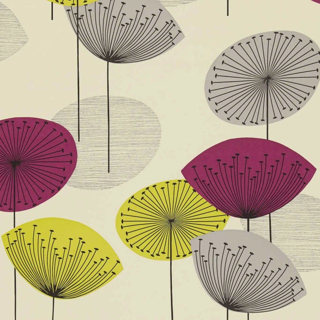 Sanderson Dandelion Clocks Wallpaper in Blackcurrant For Sale