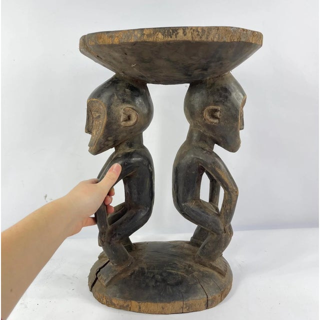 Early 20th Century Luba Stool with Dual Caryatid Figures For Sale - Image 11 of 12