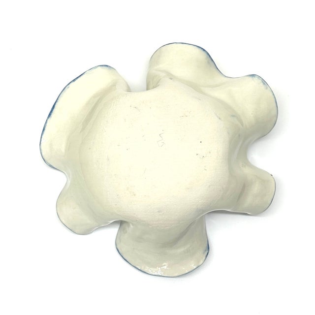Sculpted Artisanal Blue & White Earthenware Bowl For Sale - Image 9 of 10