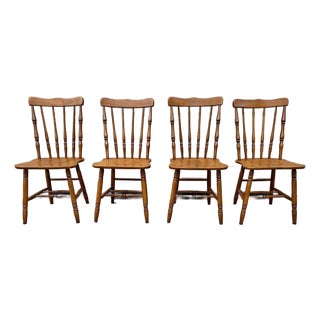 Late 20th Century Set of Four Vintage Bistro Style Solid Maple Spindle Back Dining Chairs For Sale