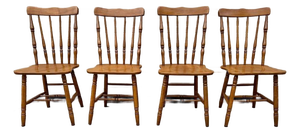 Late 20th Century Set of Four Vintage Bistro Style Solid Maple Spindle Back Dining Chairs