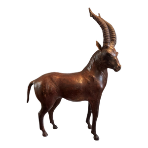 Vintage Antique Leather 21" Figural Ibex Statue Sculpture