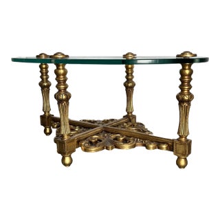 Hollywood Regency Low Glass Side Table Scroll Giltwood For Sale