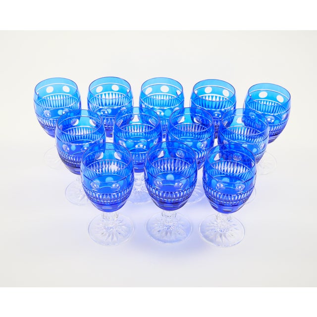 Val Saint-Lambert Large Val Saint Lambert Cobalt Blue Crystal Wine and Water Service for 12 People For Sale - Image 4 of 14