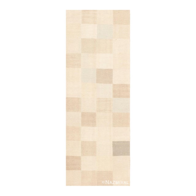 Nazmiyal Collection Modern Swedish Geometric Hallway Runner For Sale