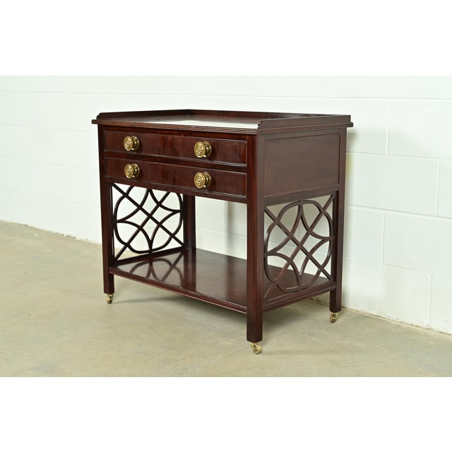 Baker Furniture Historic Charleston Chippendale Carved Mahogany Rolling Buffet Server or Bar Cart For Sale - Image 12 of 12