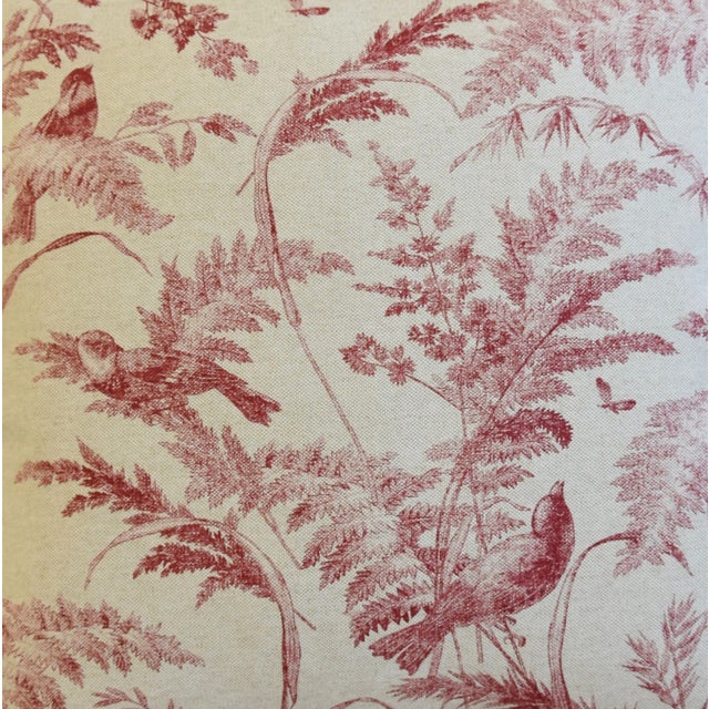 English French Botanical & Birds Toile Linen Feather/Down Pillow 24" Square For Sale - Image 3 of 6