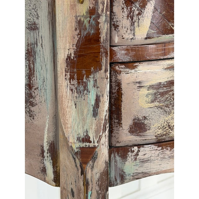 1990s Authentic Made in Italy Bombe Commode - Distressed Painted 3 Drawer Nightstand, Vintage Italian Florentine Accent Chest, Gilt Table 28" For Sale In Naples, FL - Image 6 of 18