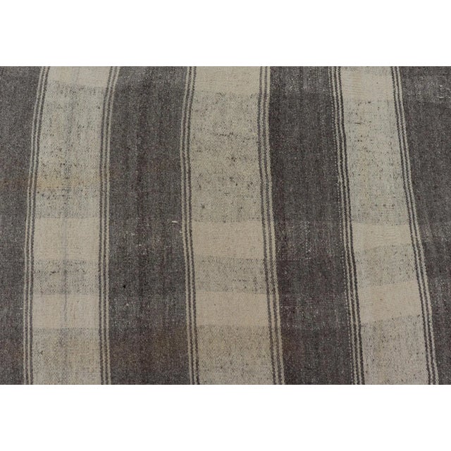 Large Vintage Hand Woven Turkish Kilim Rug With Stripes in Gray, White & Cream For Sale - Image 9 of 12