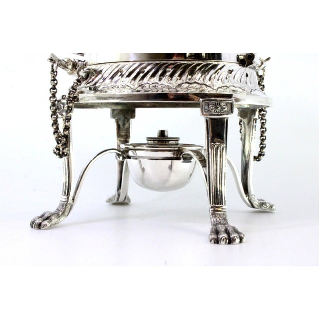 Gummed Silver Kettle with Lamp, Wooden Handle and Claw-Shaped Feet For Sale - Image 4 of 12