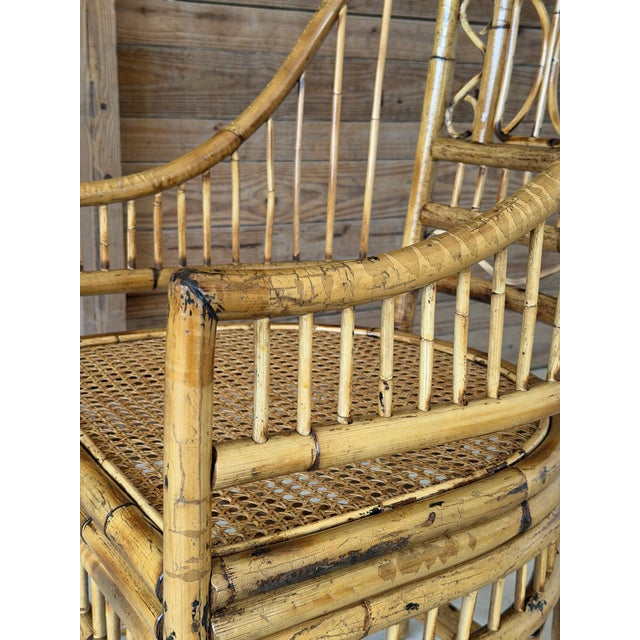 Vintage Refinished Brighton Pavilion Style Rattan Cane High-Back Armchair For Sale - Image 9 of 12